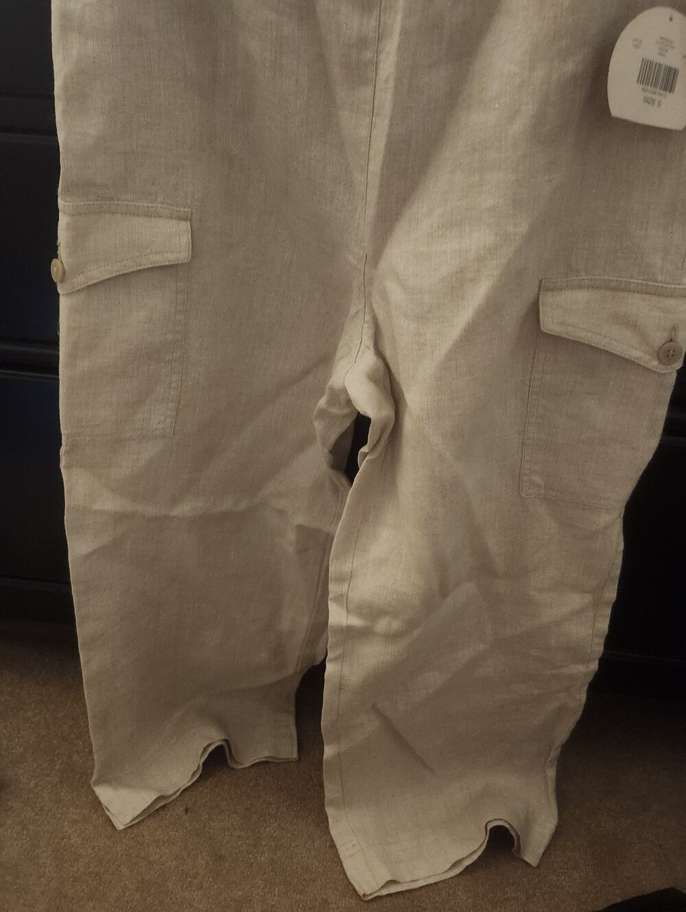 Womens Beige Cargo Linen  Capris - Lightweight Casual Trousers